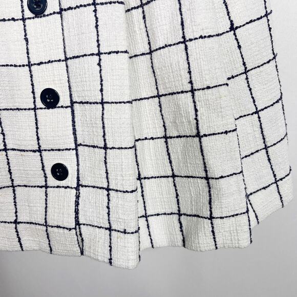 Gal Meets Glam Size 0 White Navy Blue Dawn Windowpane Dress Puff Sleeves Button - Picture 8 of 16